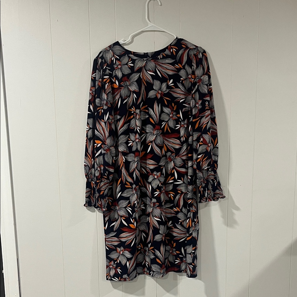 London Times Navy Floral Long Sleeve Dress